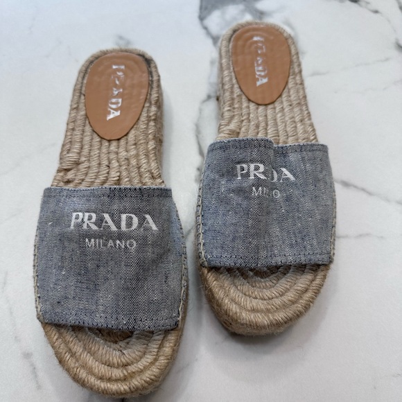 Prada Logo Espadrille Slide Sandals sz 37 - Picture 3 of 8